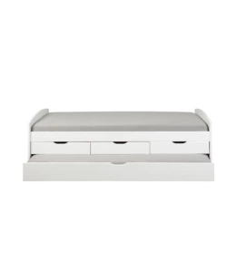 LETTO SINGOLO CON 3 CASSETTI E LETTO ESTRAIBILE IN PINO BIANCO 90X200 CM